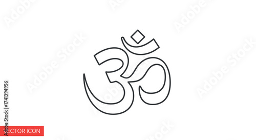 Om Symbol Outline: Sacred Hindu Icon in Black and White.