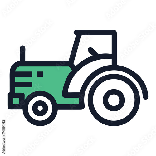 Farm Tractor Silhouette: A simplified, vector-style depiction of a robust green farm tractor, showcasing its classic design and function.