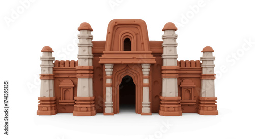 Ornate Brick Building with Arched Entrance and Decorative Pillars.