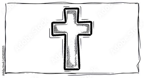 Hand-Drawn Sketch of a Simple Christian Cross.
