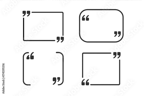 Set of black text brackets and quote box frames, creative vector illustration, quotation marks, speech bubble design, texting quote and brackets elements for message and dialogue design