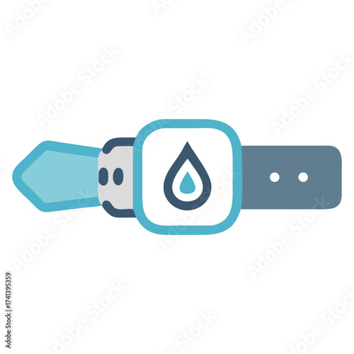 Water drop watchband illustration: a conceptual illustration of a watch with a water drop symbol, the sleek design hinting at themes of technology, wellness and hydration