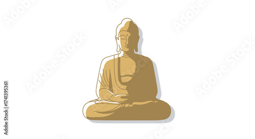 Stylized Golden Buddha Statue Meditating in Lotus Pose Spiritual Icon.