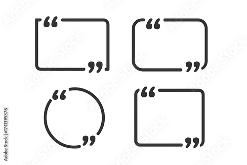 Set of Minimalist Quote Text Brackets and Quote Box Frames, Creative Vector Banner Illustration with Square, Rounded, and Circular Quotation Frames for Messaging