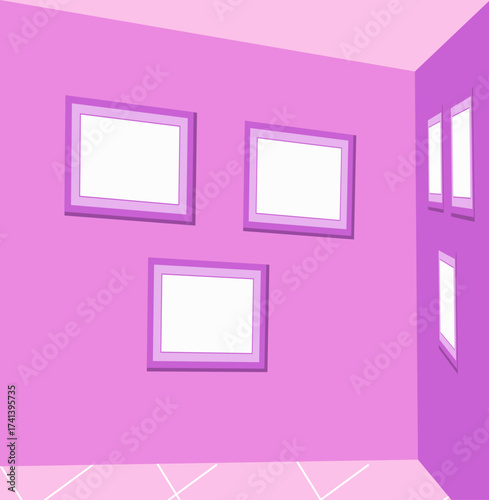 Interior wall frame vector with pink theme