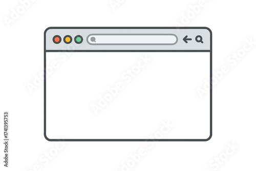 Web browser window mockup vector in flat design. Blank internet page with search bar for website screen presentation. Empty online UI template concept on a transparent background.