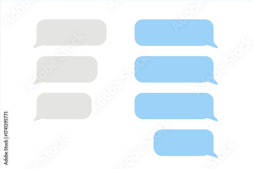 Chat message bubbles vector illustration. SMS messages, speech bubbles for chat interface. Dialogue balloon, short message service bubbles. Flat design communication icons.