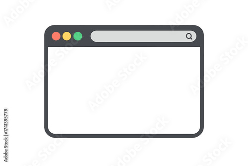 Browser window in flat style. Web browser mockup for screen design. Simple internet page with search bar. Blank website frame vector concept for user interface or web page.