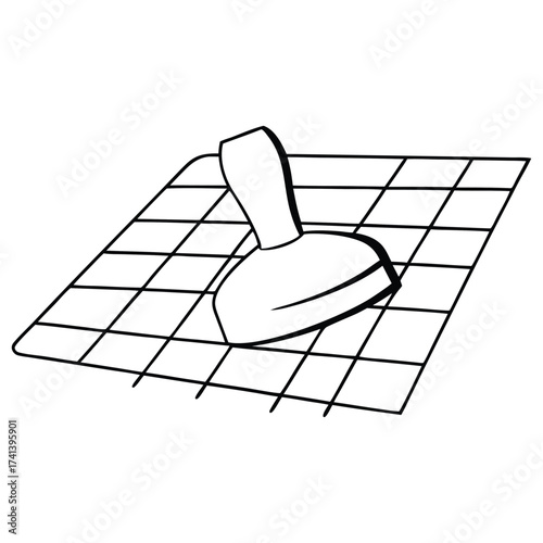 Ironing Iron and Gridded Surface: Minimalist illustration of a classic ironing iron resting atop a gridded surface, highlighting the tools for wrinkle-free fabric care.