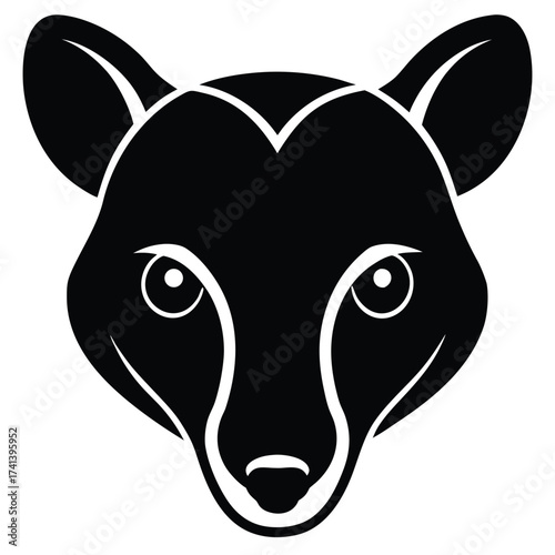 Tree Kangaroo Head Silhouette in Flat Black Minimal Style