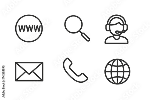 Website web icons line style collection, www search support mail contact phone internet symbols, vector illustration set with transparent background for digital design and communication