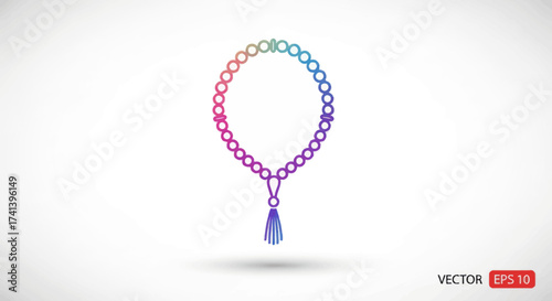 Colorful Vector Illustration of Prayer Beads with Tassel.