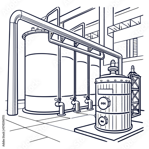 Illustration of industrial tanks and pipelines