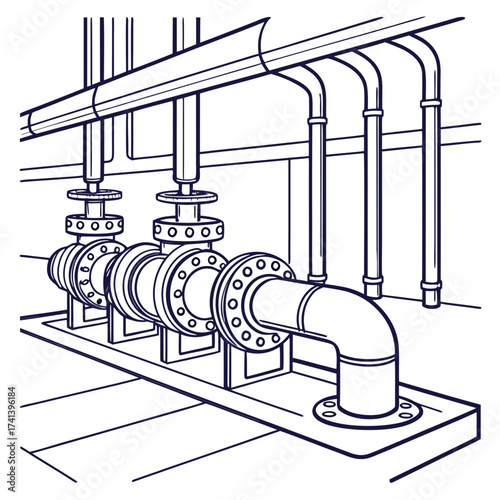 Illustration of industrial pipes and valves