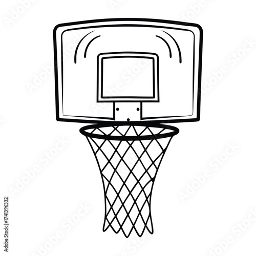Basketball hoop: A simple black and white illustration of a basketball hoop, ready for a slam dunk.