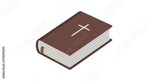 Closed Brown Book with White Cross on Cover Religious Text.