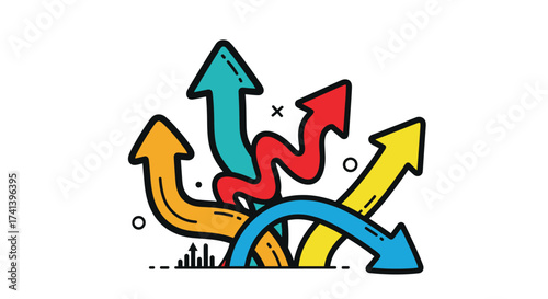 Colorful arrows indicating different directions and choices for decision making.