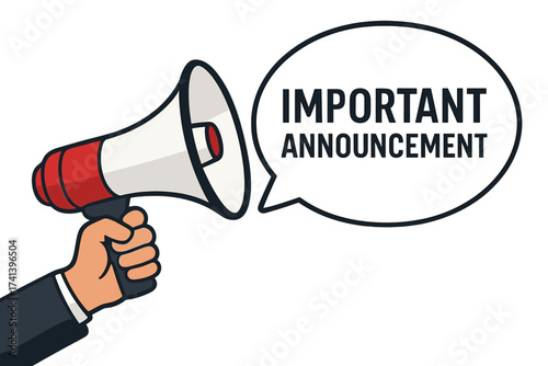 Employee benefits announcement concept. Male hand holding megaphone. Loudspeaker with speech bubble. HR, human resources communication. Business marketing advertising banner vector.