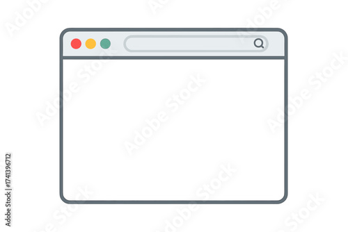 Browser window in flat style. Web page mockup. Internet browser screen. Search bar for website. Vector user interface frame. Blank page template with copy space for text.