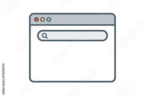 Browser window flat style UI mockup. Internet browser concept, web page frame template. Digital interface vector illustration with search bar for web design or internet surfing.