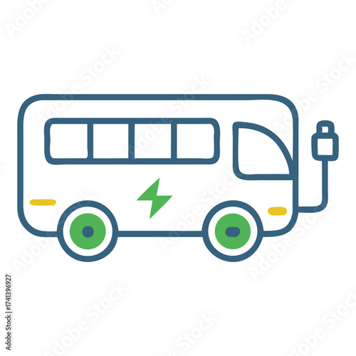 Sustainable Transit Icon: A stylized illustration of an eco-friendly bus, powered by electric energy, highlighting green transportation and environmental consciousness.