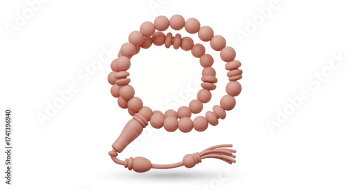 A String of Light Pink Prayer Beads with a Tassel.