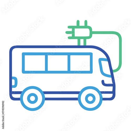 Electric Bus Illustration: An electric bus in modern illustration design. Showing a clean, environment-friendly vehicle charged for emission-free transportation.