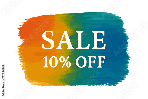 Sale 10% off banner. Art brush stroke paint background. Abstract acrylic texture vector illustration. Watercolor design for shop promotion, advertising and special offer sign.