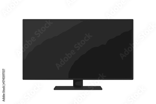 Modern computer monitor or TV set with a blank black screen. Realistic vector mockup isolated on transparent background. Front view of an LCD or plasma display panel template.