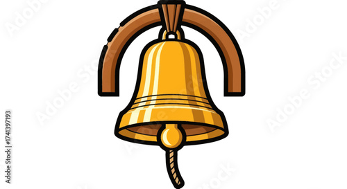 Golden Bell with Wooden Arch and Rope Clapper.