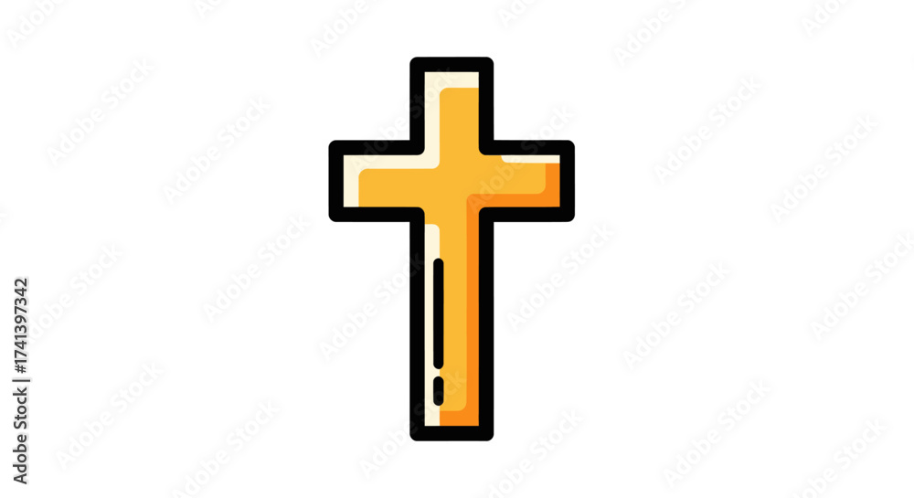 Fototapeta premium Simple Yellow Cross Icon with Black Outline and Shadow.