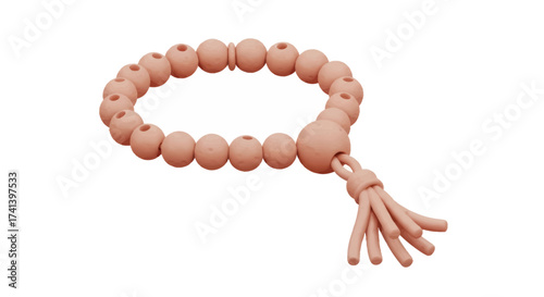 A String of Light Pink Wooden Prayer Beads with a Tassel.