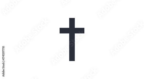 Simple Dark Christian Cross Symbol on White Background.