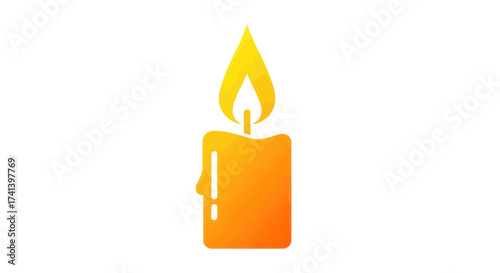 A bright yellow candle with a vibrant orange flame.