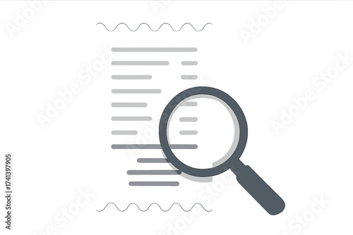 Receipt and magnifying glass vector concept. Financial audit and expense analysis. Checking bill or invoice for business accounting and tax. Payment verification and research.