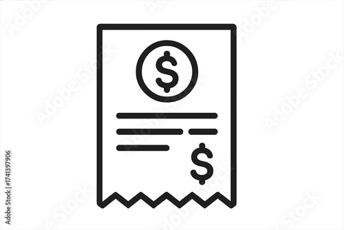 Receipt icon vector. Invoice, bill, and payment symbol for finance and business. Financial document for accounting. Paying bills, total cost, and money sign concept design.