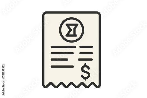 Receipt icon vector. Invoice, bill for paying expenses. Financial document for tracking total cost and payment. Business accounting and shopping concept design isolated.