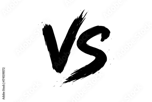 Bold Brush Stroke VS Symbol, Versus Text Design, Competition and Battle Concept, Ink Paint Style Vector Illustration with Transparent Background