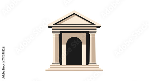 Classic Architectural Building Facade with Columns and Archway.