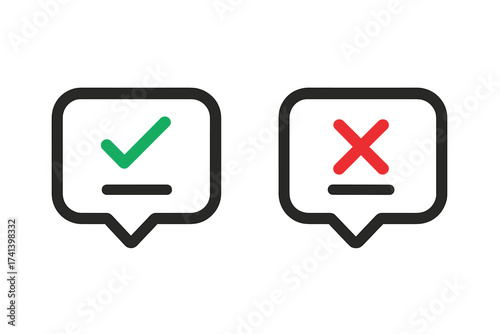 Speech bubble like dos and don'ts, flat simple modern logotype, checklist concept with accept and reject symbols, evaluation quiz icons, trend graphic design elements