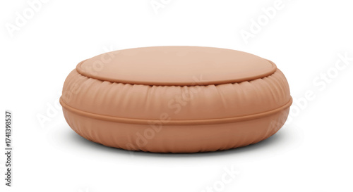 Round Terracotta Ottoman with Textured Surface and Design.