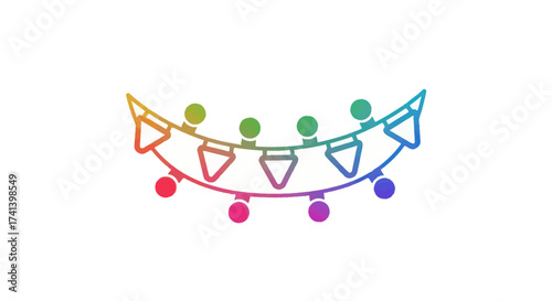 Colorful Rainbow Gradient Party Garland with Lights and Bunting Flags Illustration.
