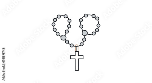 Simple Line Art Illustration of a Catholic Rosary with Cross.