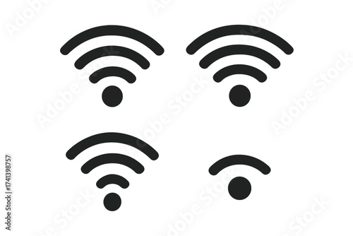 Wireless WiFi signal icons isolated on white background. Vector illustration set of ordered wireless internet symbols with transparent background for technology design.