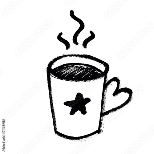 Cute cup of tea or coffee with rising steam Simple mug clipart Cozy home doodle Single element for print, web, design, decor