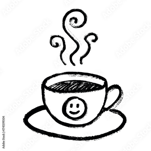 Cute cup of tea or coffee with rising steam Simple mug clipart Cozy home doodle Single element for print, web, design, decor