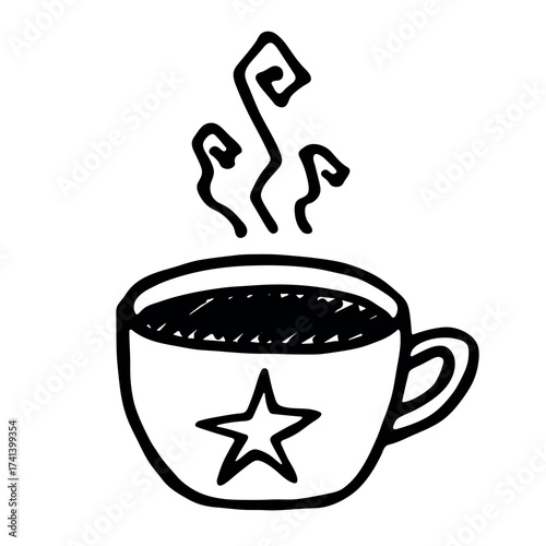 Cute cup of tea or coffee with rising steam Simple mug clipart Cozy home doodle Single element for print, web, design, decor