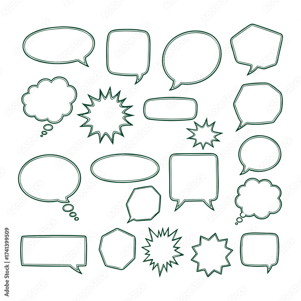 Fototapeta premium Handdrawn speech bubbles and thought clouds set for creative projects.