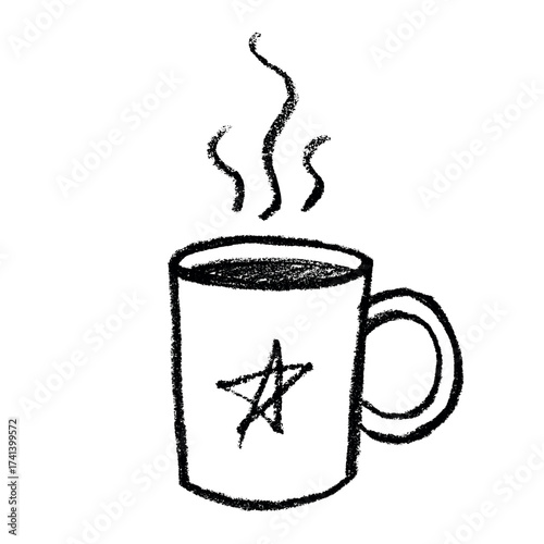 Cute cup of tea or coffee with rising steam Simple mug clipart Cozy home doodle Single element for print, web, design, decor
