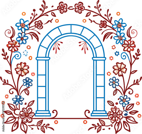 Archway adorned with blooming flowers and vines